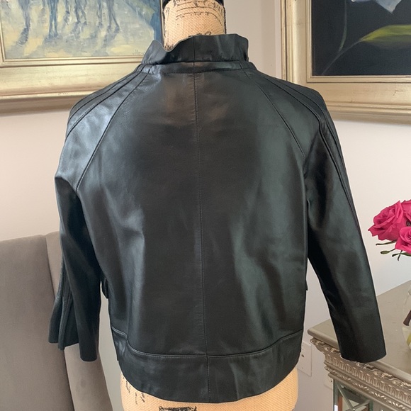 MADISON MARCUS Designer Genuine leather black ruffle pleated jacket M Nordstrom - Picture 4 of 11